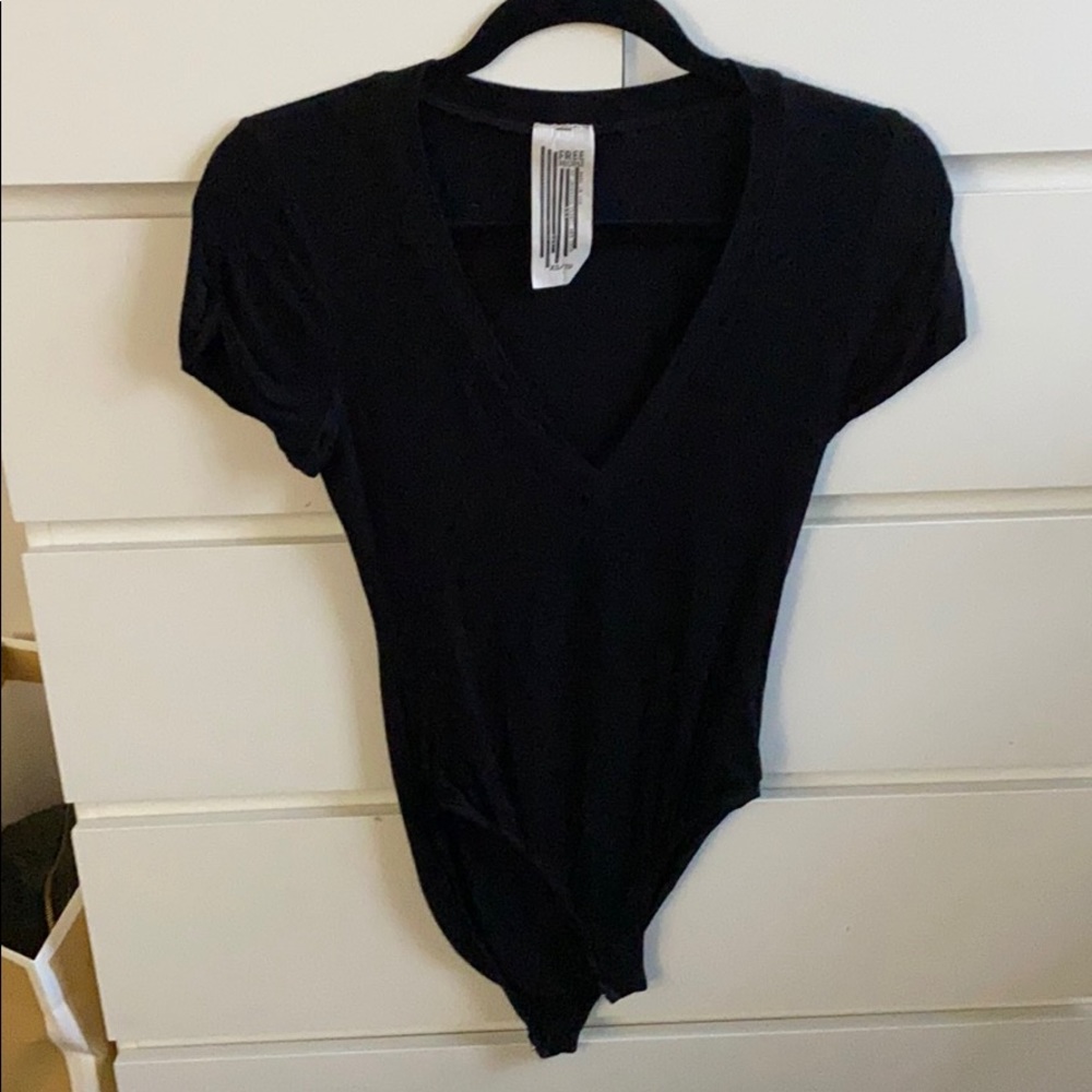 Black vneck snap bodysuit by free people